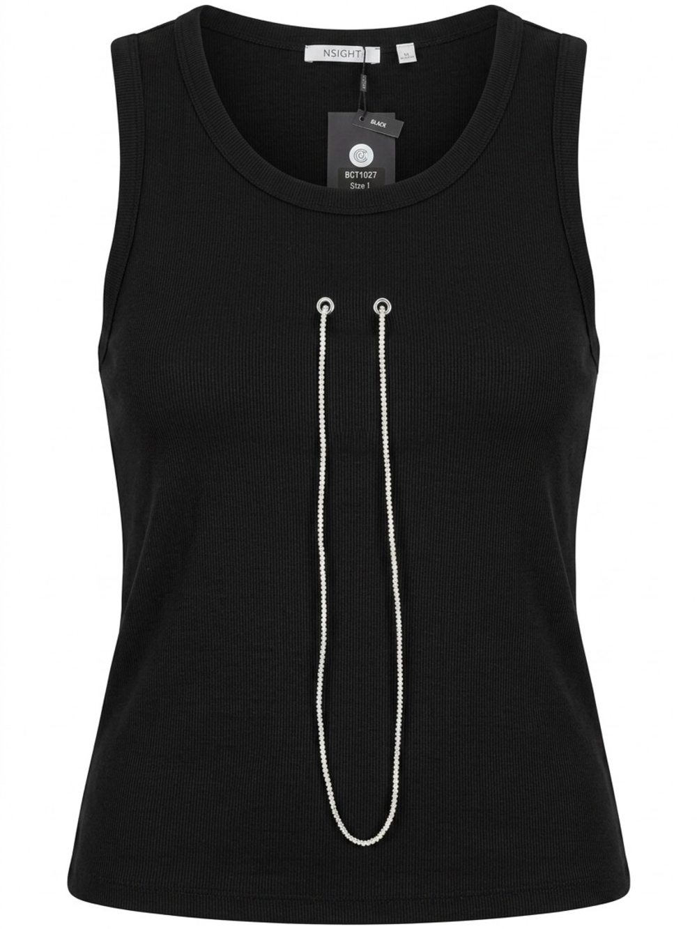 Insight Black Ribbed Tank with Silver Chain Detail